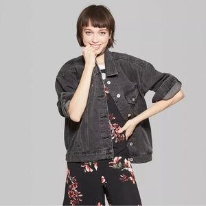 Wild Fable Soft Black Denim Oversized Trucker Denim Jean Jacket Size M